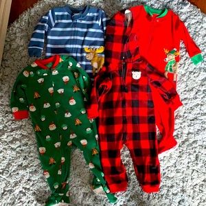 12mo boys winter Christmas pajama lot smoke free home